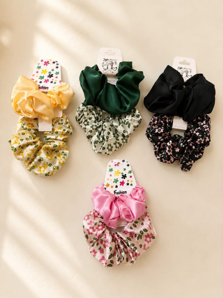 Floral & Plain Scrunchies Set