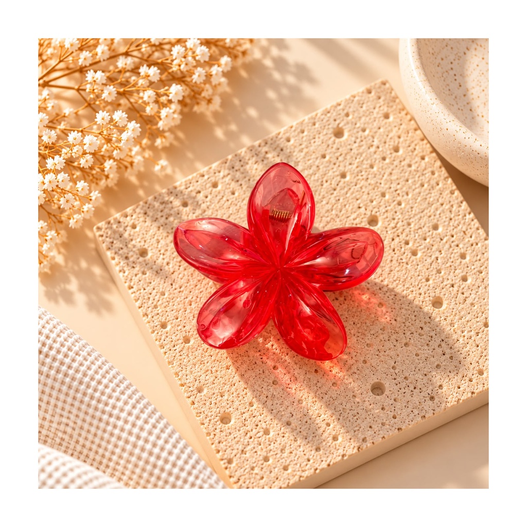 Flowery Hair Claw - Red