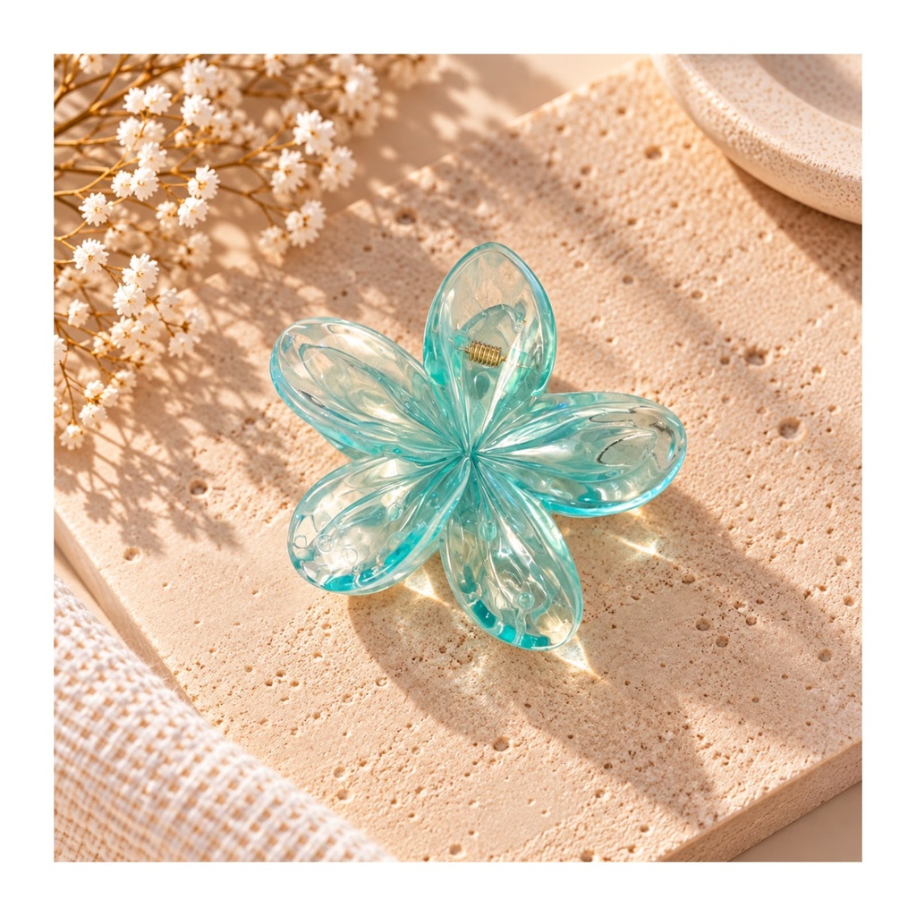 Flowery Hair Claw - Mint Green