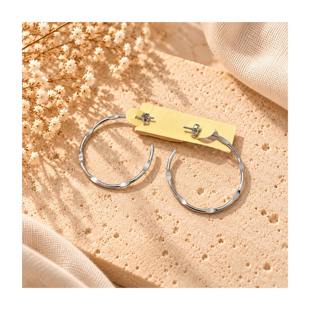 Silver Ripple Hoop Earrings