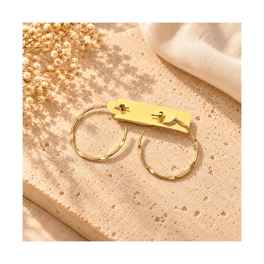 Golden Ripple Hoop Earrings