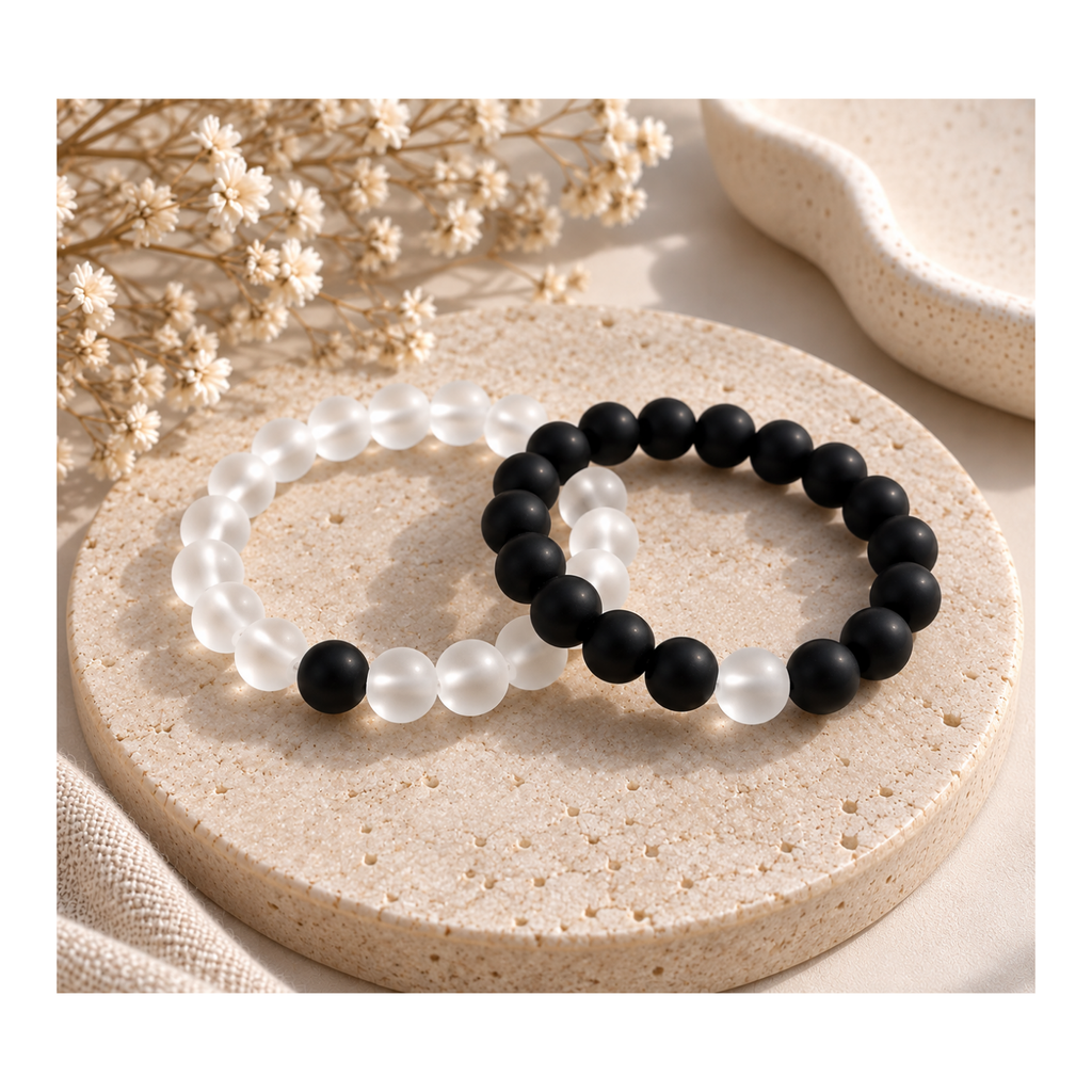 Bead Bracelets Set - Black X White