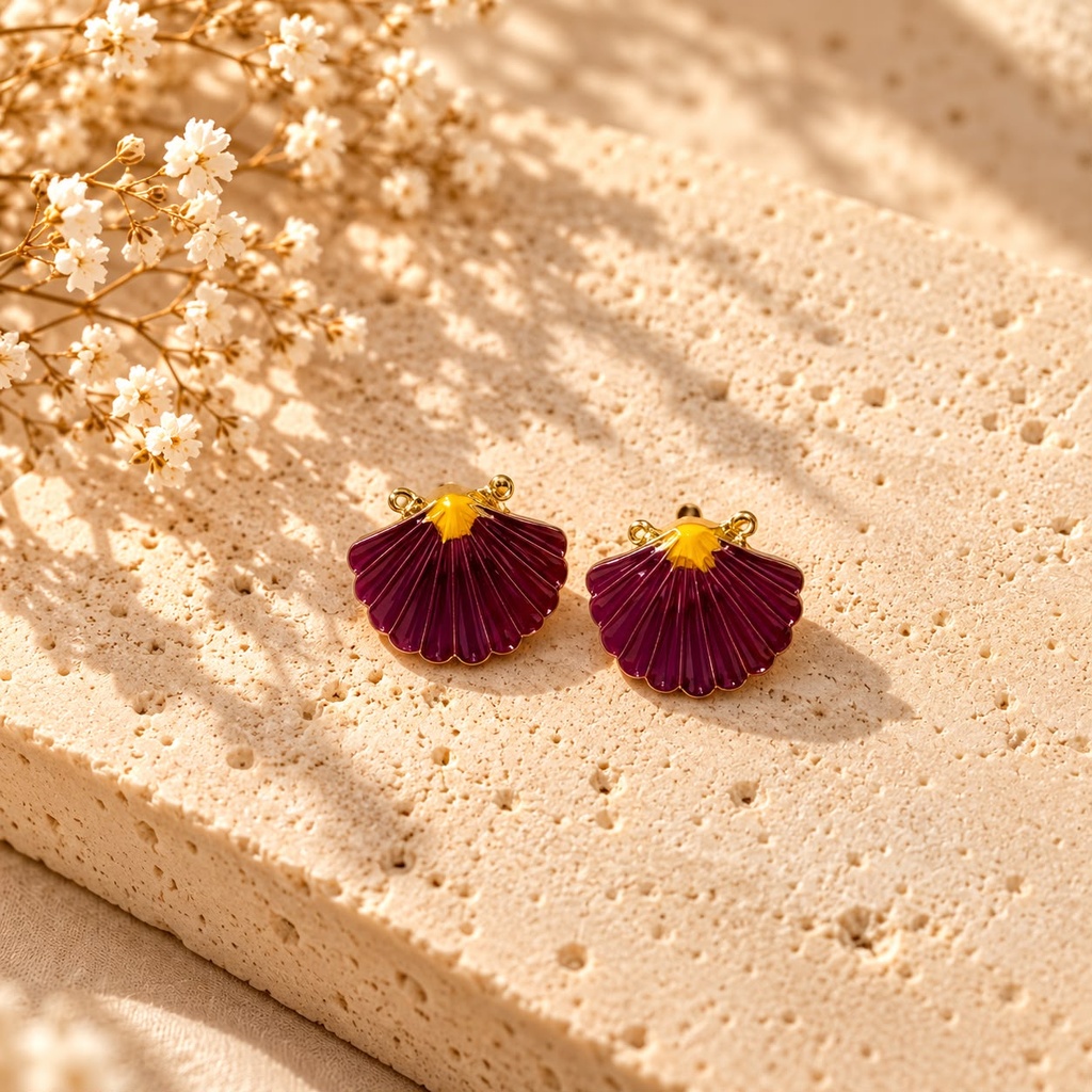 Burgundy Seashell Earrings